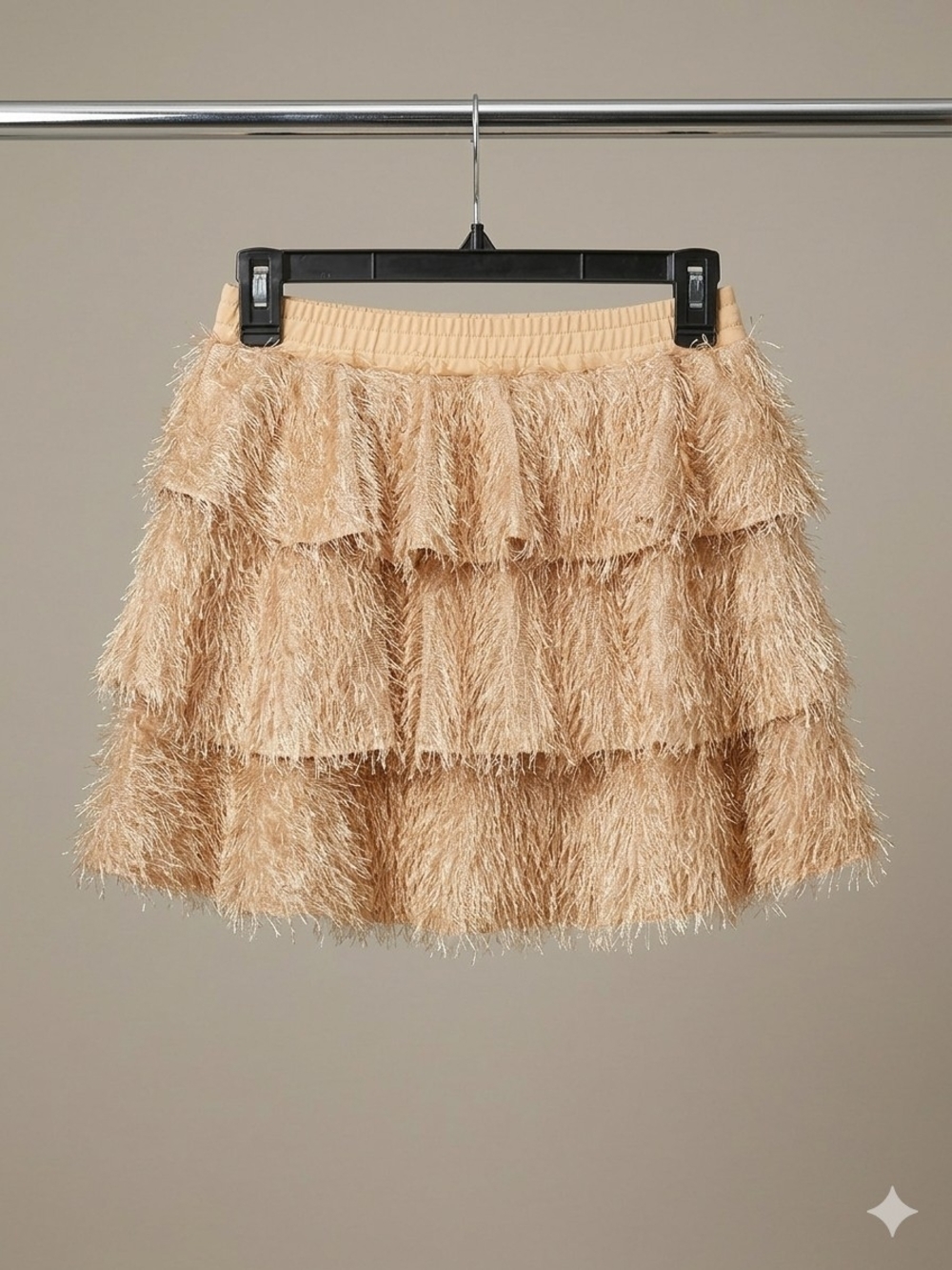 Grace Karin Beige Tiered Fringe Mini‎ Skirt